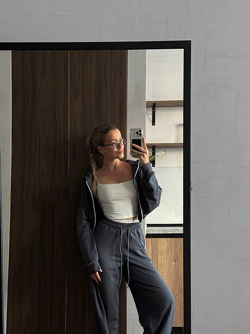 Жіночий прогулянковий костюм-двійка: кофта та штани двонитка LUX Графіт, 46/48 Одеса - фото 8