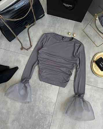 Лонгслів із воланами з турецької віскози + органза Графіт Одеса