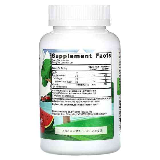 Вітамін Д3 для дітей Nordic Naturals Vitamin D3 Gummies KIDS 400 МЕ 120 жев конф кавун Київ