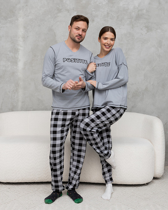 Мужская пижама серая клетка - Позитив - Family look Tom John 93487 Киев - изображение 5