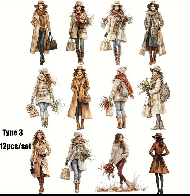 Набір вінтажних стікерів Осінні образи – 12 шт Київ - фото 2