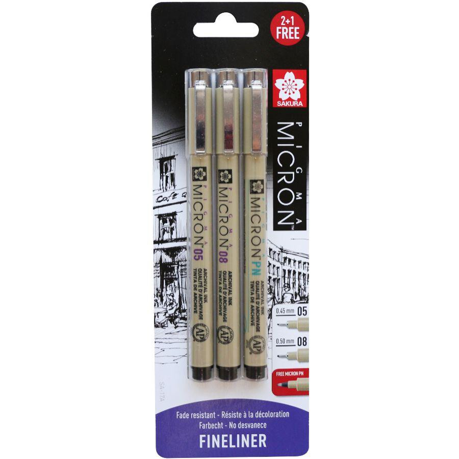 Набір лінерів PIGMA MICRON 2шт (0.5/0.8) +1 ручка MICRON PN В ПОДАРУНОК Чорний Sakura Київ - фото 1