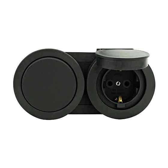 Вимикач накладний 1-кл.+ розетка з заземленням з кришкою 16А IP54 антрацит xOne Харків