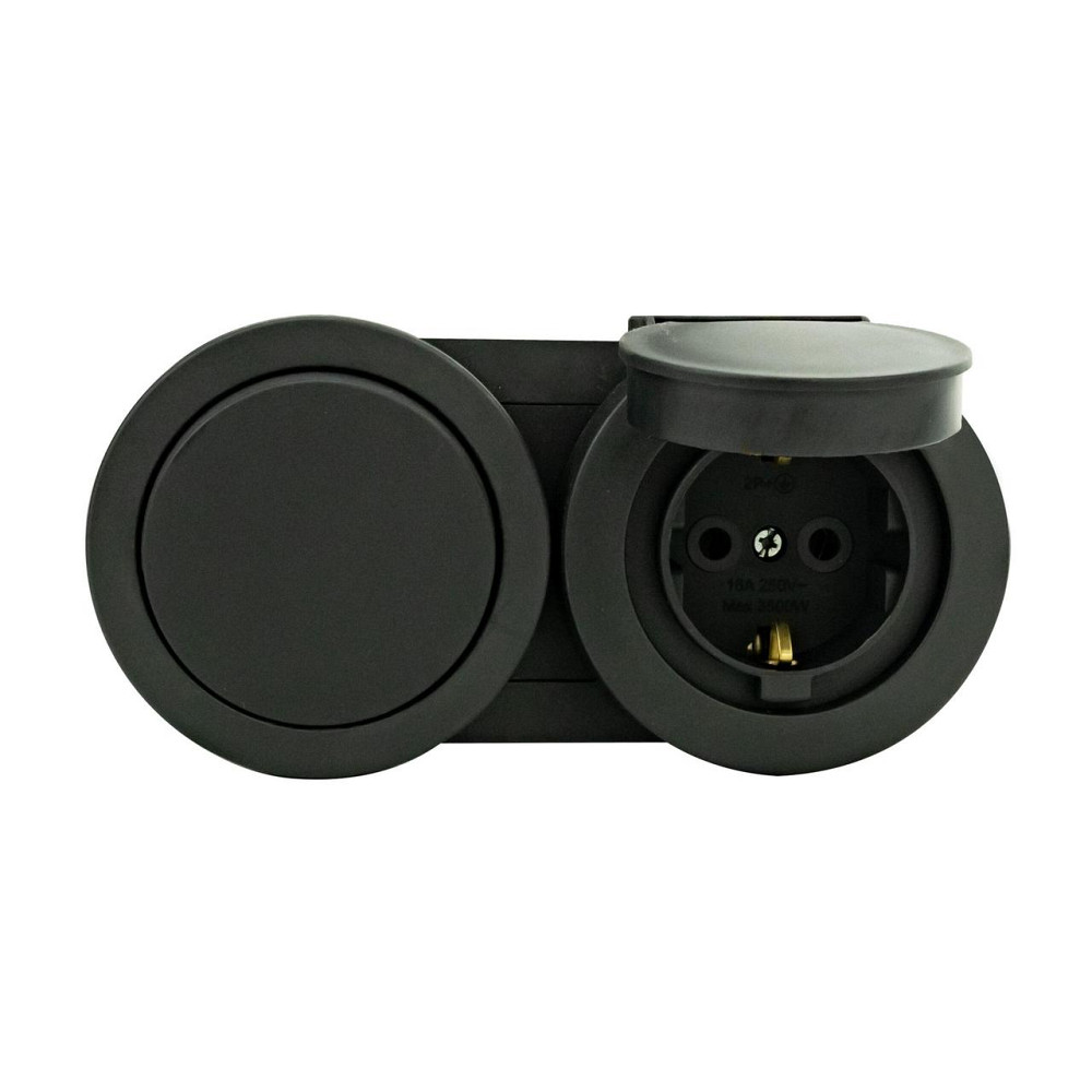 Вимикач накладний 1-кл.+ розетка з заземленням з кришкою 16А IP54 антрацит xOne Харків - фото 1