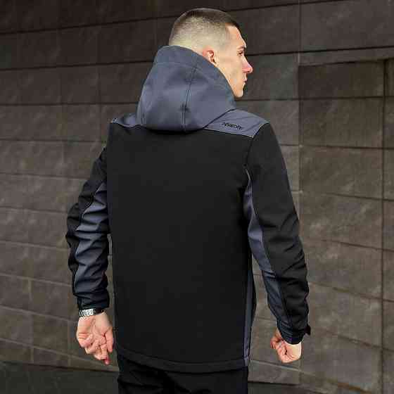 Черно-серая демисезонная мужская куртка 3XL с капюшоном Pobedov Setup Киев