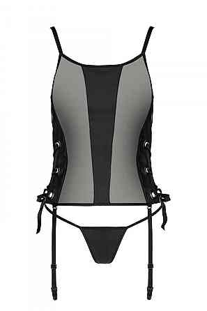 Сітчастий корсет з люверсами і знімними пажами Passion MALWIA CORSET 2XL/3XL black екошкіра, стрінги Sex Aura Київ