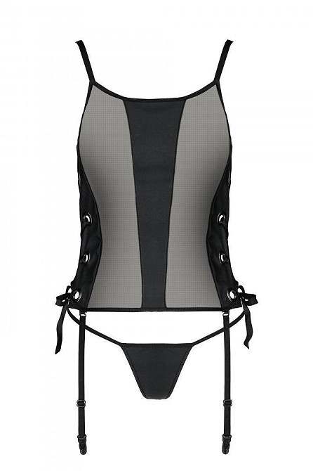 Сітчастий корсет з люверсами і знімними пажами Passion MALWIA CORSET 2XL/3XL black екошкіра, стрінги Sex Aura Київ - фото 4