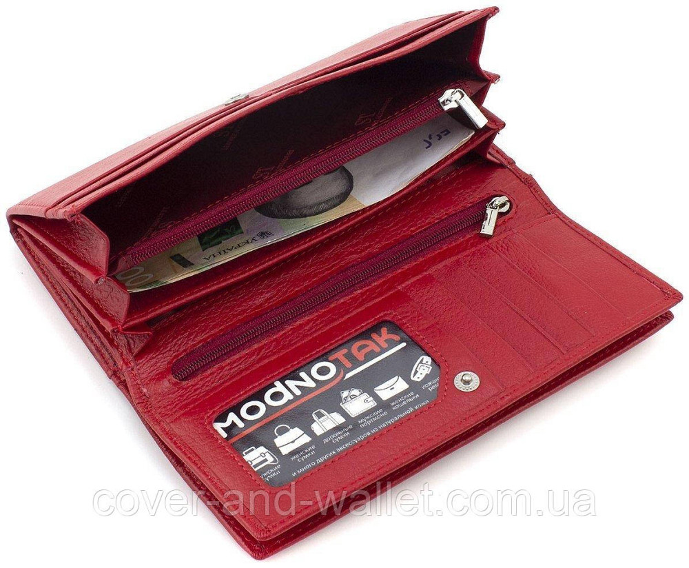 Удобный вместительный женский кожаный кошелек красного цвета ST 9-103 Киев - изображение 7