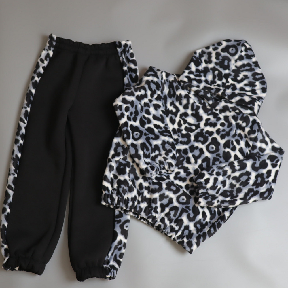 Теплий флісовий костюм лео сірий (худі з капюшоном + штани) 134 Кам'янець-Подільський - фото 1