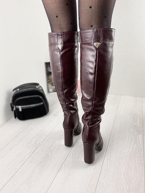Nivelle Чоботи жіночі NIVELLE бордові натуральна шкіра высота 40см обхват 36-37см каблук 9.5см Коломыя - изображение 4