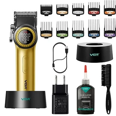 Машинка для стрижки VGR V-001 GGB (10 насадок) 4600 mAh LED дисплей Золотистий Вінниця - фото 1