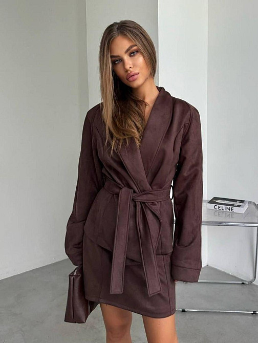 Жіночий стильний романтичний костюм із замші на дайвінгу Шоколад, 46-48 Одеса - фото 1