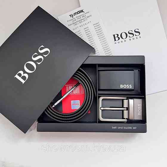 Мужской двусторонний ремень с двумя пряжками Boss (203) Киев