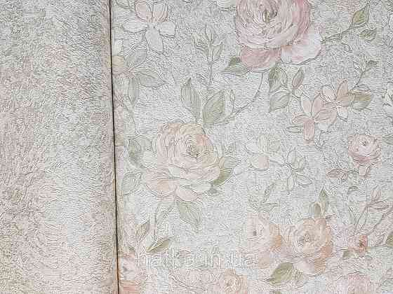 Шовілові на флізеліні Grandeco Anastasia метрові квіти троянди структурні червоні кремові на бежевому Київ