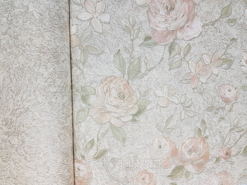 Шовілові на флізеліні Grandeco Anastasia метрові квіти троянди структурні червоні кремові на бежевому Київ - фото 4