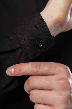 Черная мужская рубашка изо льна casual. Рубашка свободного кроя легкая черная Pobedov Exlnt Киев