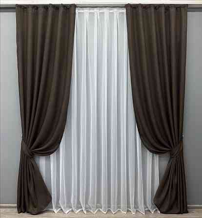 Комплект готовых штор VR-Textil Лен Мешковина № 107ш Венге 100х270 см 2 шт (31-111) Киев