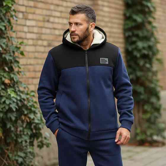 Чоловічий теплий костюм на флісі з хутром Синій 56/58 Харків