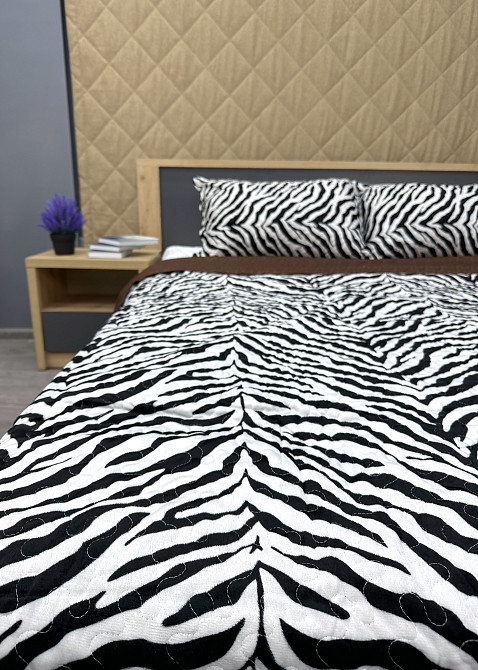 Покривало двостороннє з хутром 200x220 (+-10 см) і 2 наволочки колір чорно-білий з коричневим (85-165) Київ - фото 6