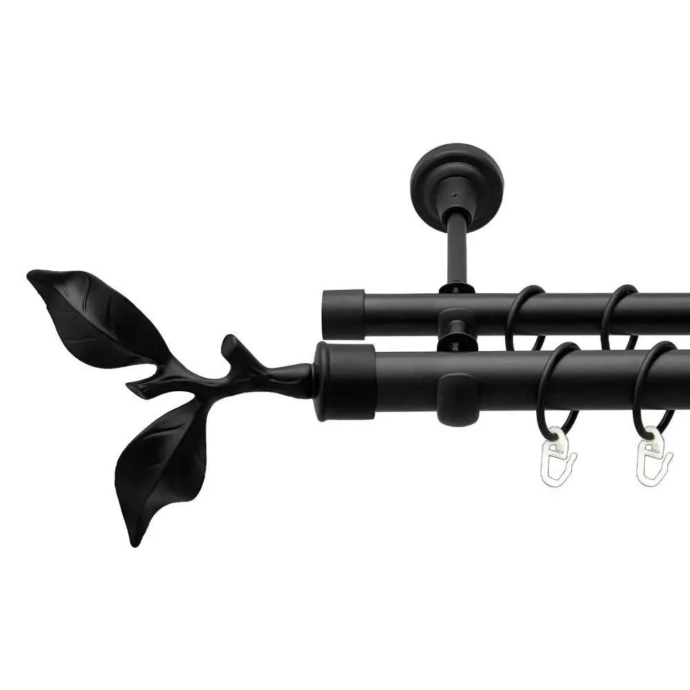 Карниз Orvit Листок Троянди металевий дворядний відкритий гладка труба кільце металеве Чорний Оксамит 25\19 мм Львов - изображение 1