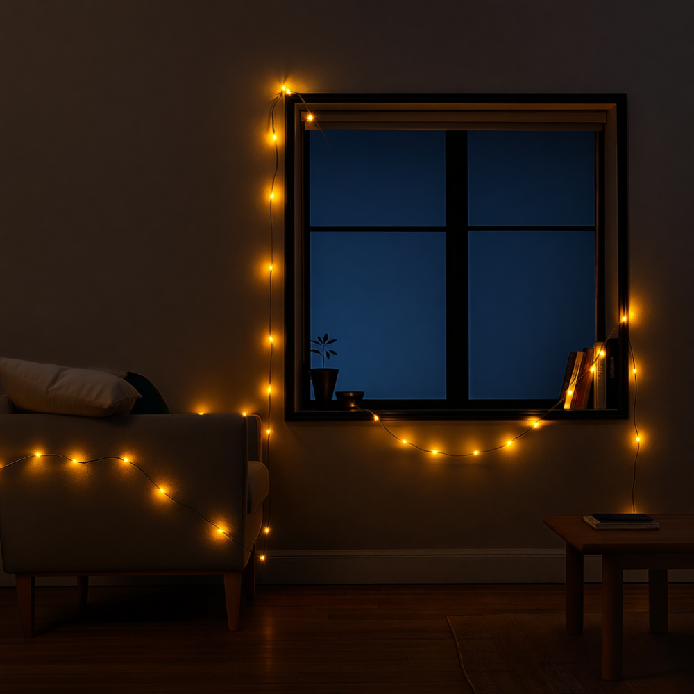 Гірлянда на 6 м з 50 LED жовта, чорний провід Київ - фото 2