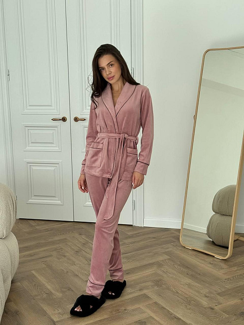 Домашний костюм на запах с поясом Пудра 2XL Харьков - изображение 3