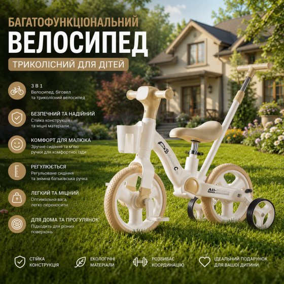 Детский беговел-велосипед 3-в-1 Black: умный трансформер со светом, музыкой и складными колесами, от 2 до 5 лет Киев