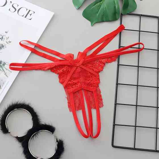 Еротичні трусики з мереживом та бантами червоні - розмір універсальний, резинка до 86см Київ