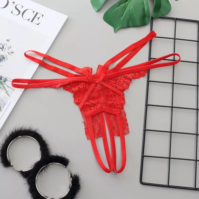 Трусики с дыркой кружевные красные - размер универсальный, резинка до 86см Киев - изображение 1