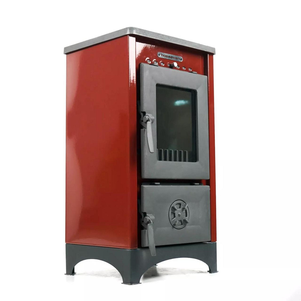 Піч-камін на дровах Hosseven 9008 MINI 7 кВт сталева буржуйка з шамотом та склом верхній димохід Туреччина Тернопіль - фото 1