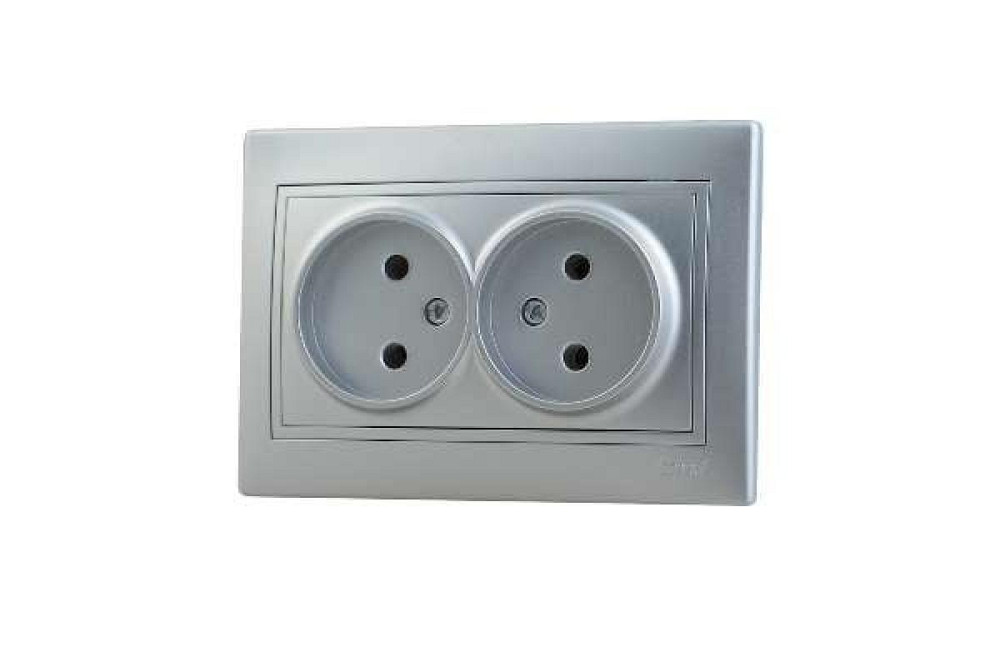 MIRA Розетка подвійна без заземлення метал сірий зі вставкою  Lezard Харків - фото 2