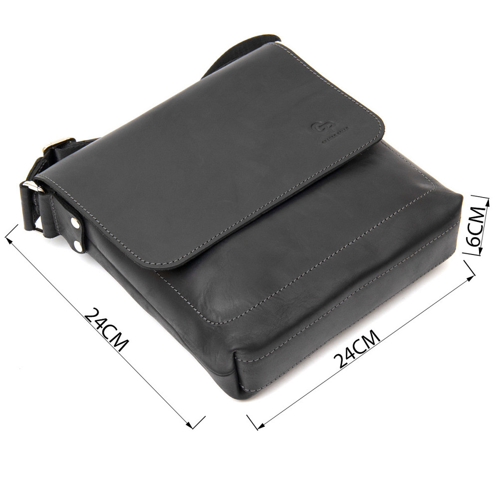 Практична шкіряна чоловіча сумка GRANDE PELLE 11431 Чорний Київ - фото 9