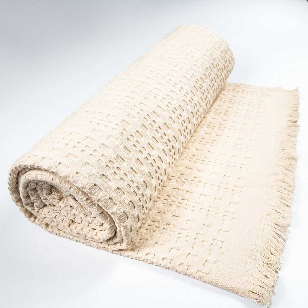 Простирадло-покривало вафельне жакардове преміум якості YouStar 200х240см 320г/м2 (Бежевий) Суми - фото 1