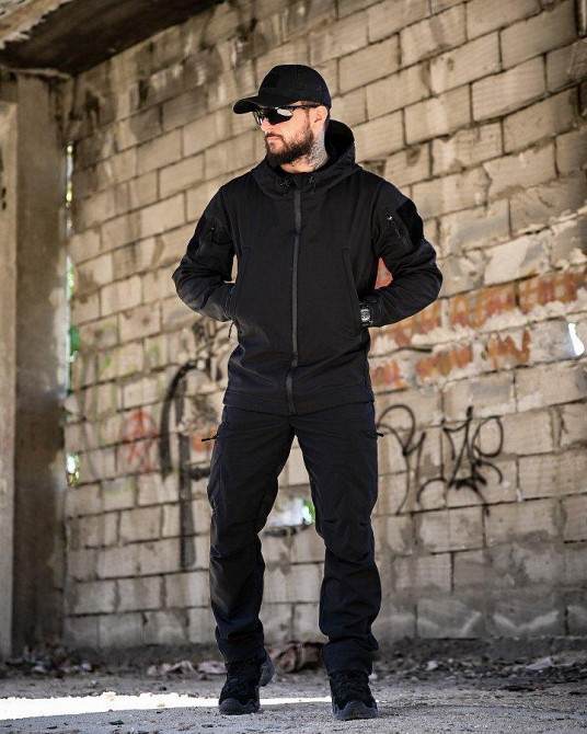 Демісезонний тактичний костюм софтшел SATELIT чорний поліція ПП8056 Одеса - фото 1