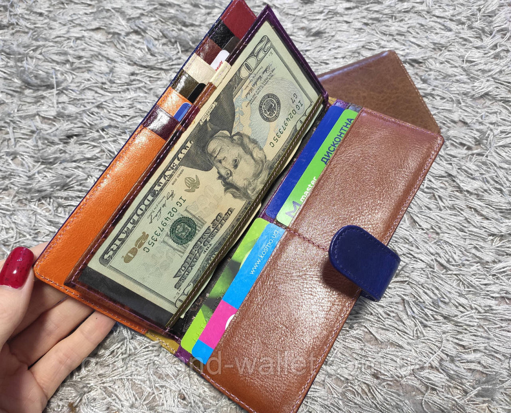 Містка жіноча шкіряна кредитниця на багато карток синього кольору Guxilai Київ - фото 5