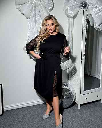 Жіноча святкова сукня батал зі вставками креп дайвінг + сітка 56/58 Одеса