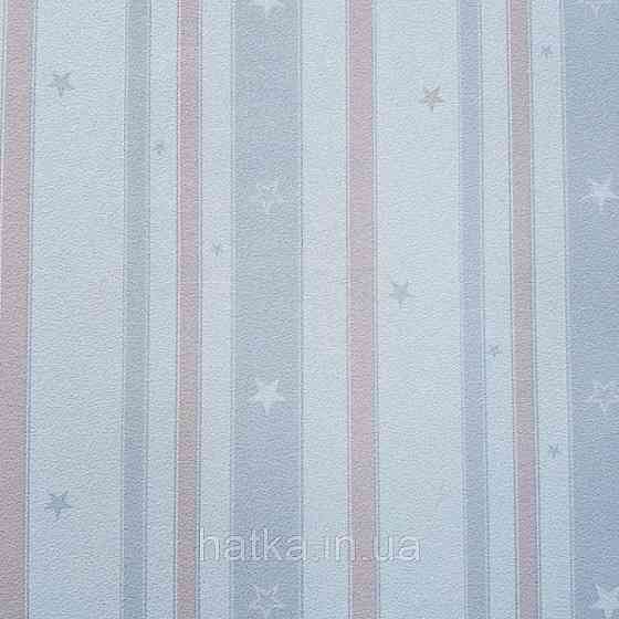 Шпалери вінілові на флізеліні AdaWall Ada Kids метрові дитячі смуги зірки блакитні коричневі сірі Київ