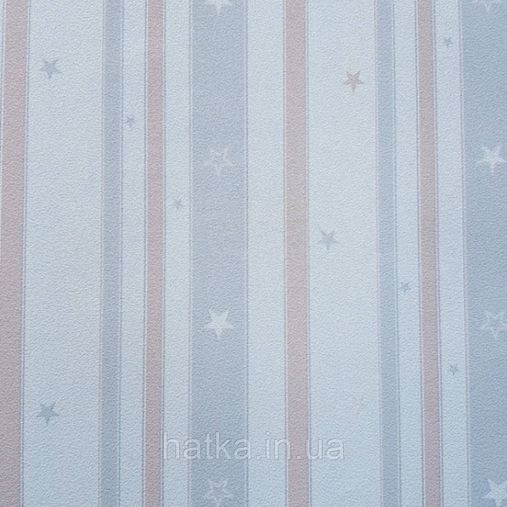 Шпалери вінілові на флізеліні AdaWall Ada Kids метрові дитячі смуги зірки блакитні коричневі сірі Київ - фото 1