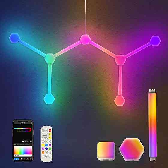 Світлодіодні настінні RGB світлові панелі YSJ PL-006, 14 шестикутників, музична синхронізація, Bluetooth, пульт Київ