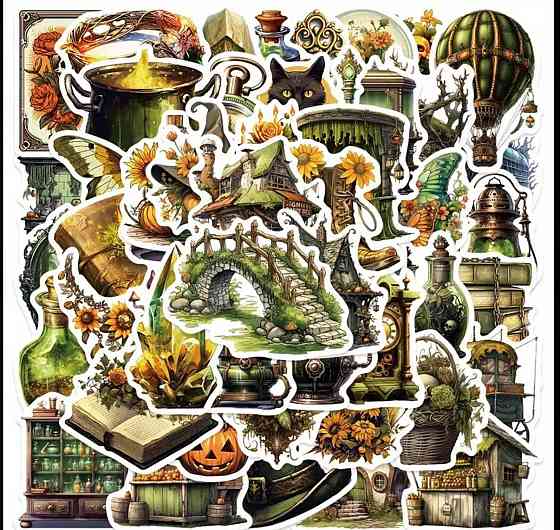 Набор винтажных магических наклеек 50 шт – алхимия, ведьмин стиль Киев