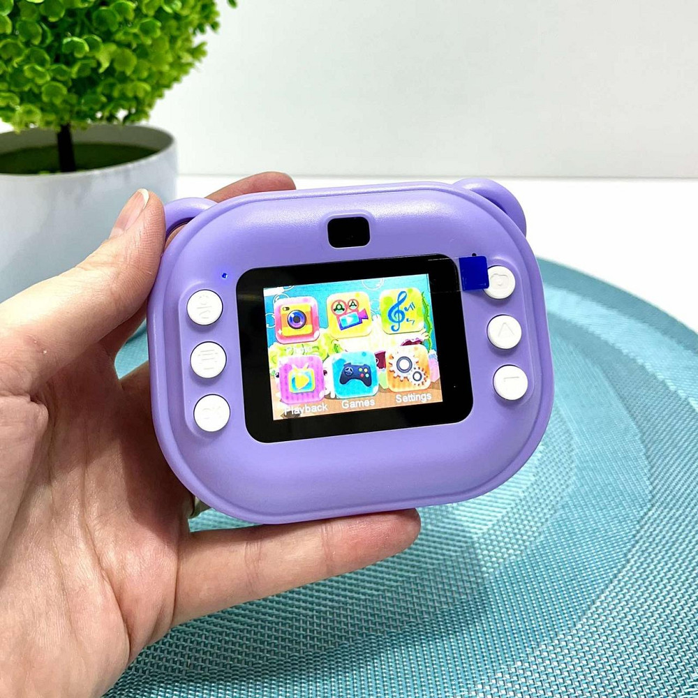 Фотоапарат-принтер фронтальна камера чб друк USB-кабель 2 рулони термопапери звук фото відео ігри SD роз'єм Фіолетовий (C 66631) Чернігів - фото 4