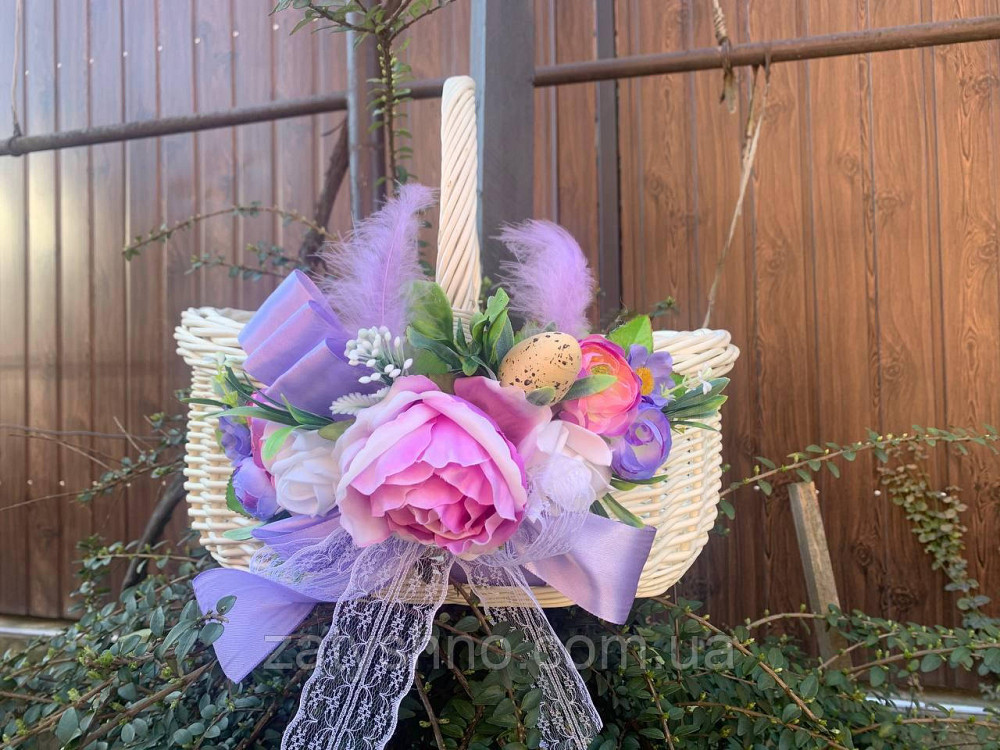 Кошик плетений білий великодні з квіткою Київ - фото 7