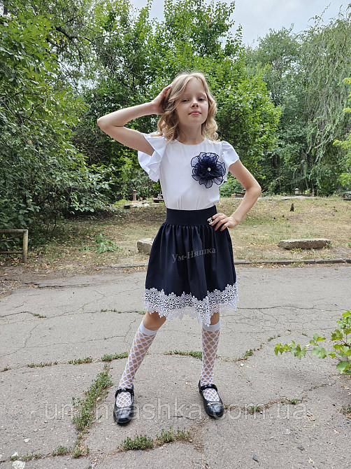 Комплект школьной формы блузка короткий рукав и юбочка с кружевом 116-134 Кривой Рог - изображение 4