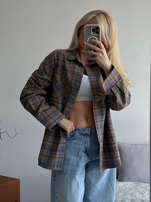 Жіноча трендова оверсайз сорочка у клітинку фланель Одеса - фото 11
