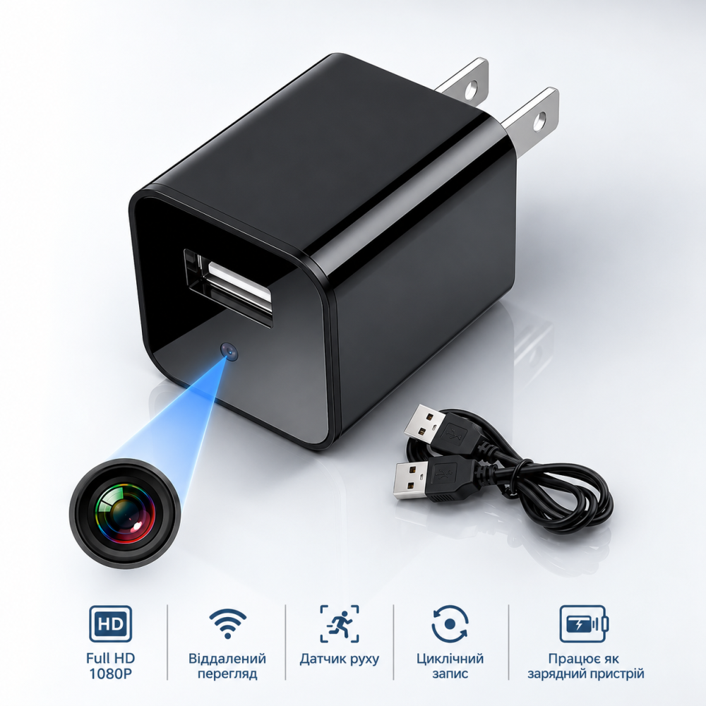 Wi-Fi камера відеоспостереження у USB-зарядному пристрої Full HD 1080P, датчик руху, онлайн-перегляд, MicroSD Київ - фото 9