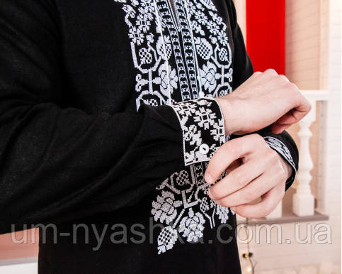 Мужская льняная вышиванка черная Всеволод2 черная мужская вышиванка Кривой Рог - изображение 2