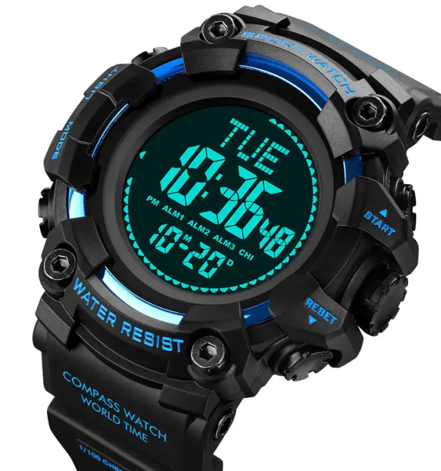 Чоловічий спортивний годинник Skmei 2037 з компасом (Чорний з синім) Вінниця - фото 4