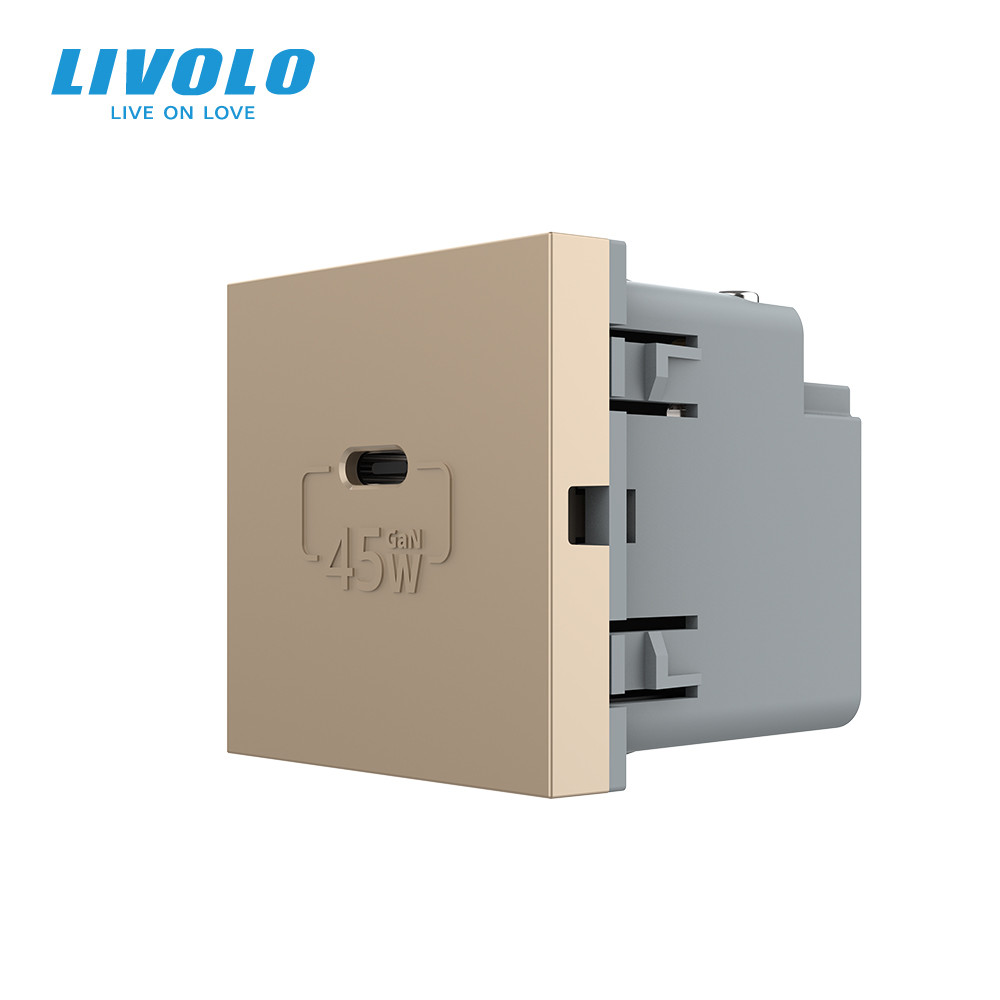 USB Type-C розетка LIVOLO, PD 45W, Power Delivery, швидка зарядка, золота, модуль (VL-FCUC-2AP) Коломия - фото 1