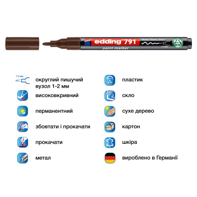 Маркер Edding Paint e-791 1-2 мм круглий коричневий (e-791/07n) Вінниця - фото 2