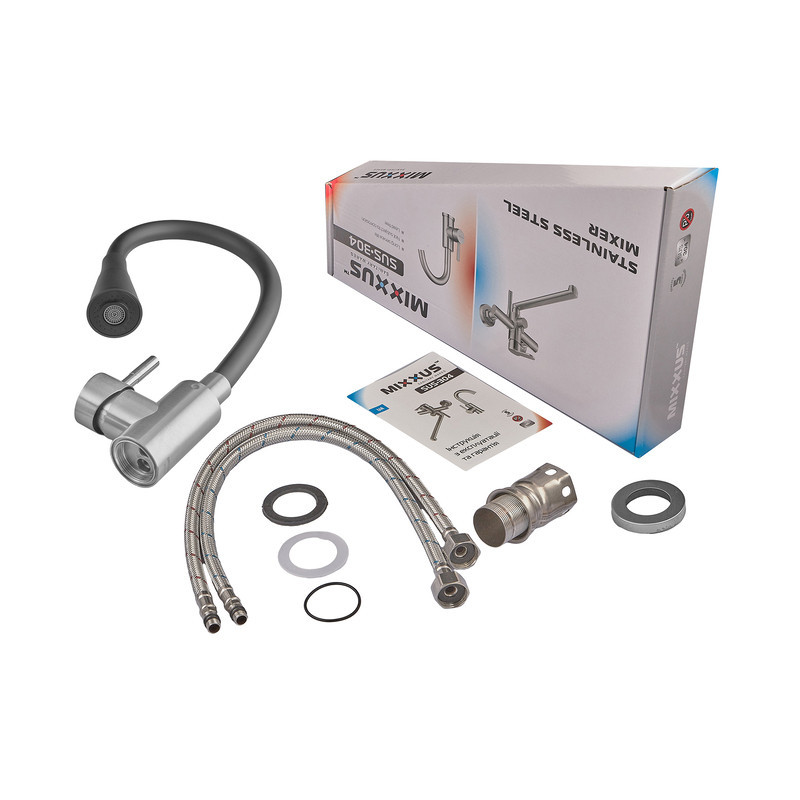 Змішувач для кухні MIXXUS SUS-011-T REFL.BLACK з силіконовим виливом з нерж. сталі SUS304, вилив чорний (MI8226) Київ - фото 6